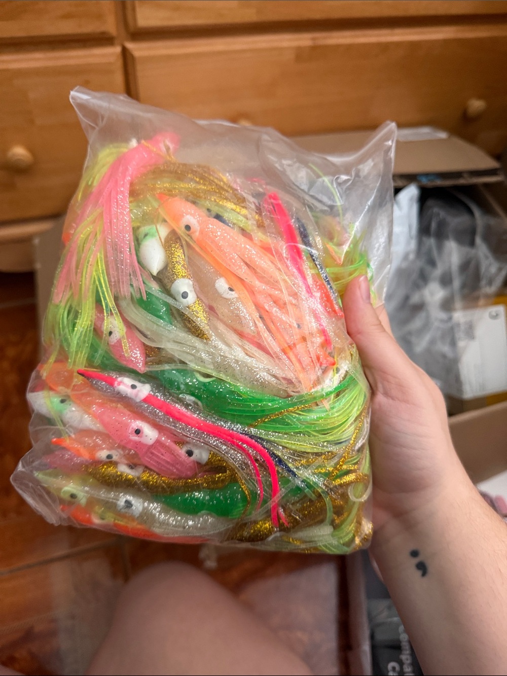 Assorted Fishing Squid Skirt Lures - Neon Green, Pink, Orange, Gold, White